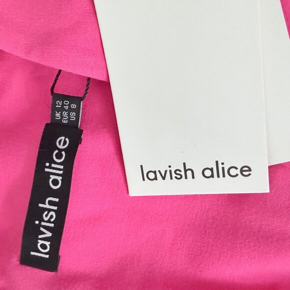 Lavish Alice Womens Hot Pink Midi Dress With Asymmetric Neckline & Draped Detail - Picture 5 of 6